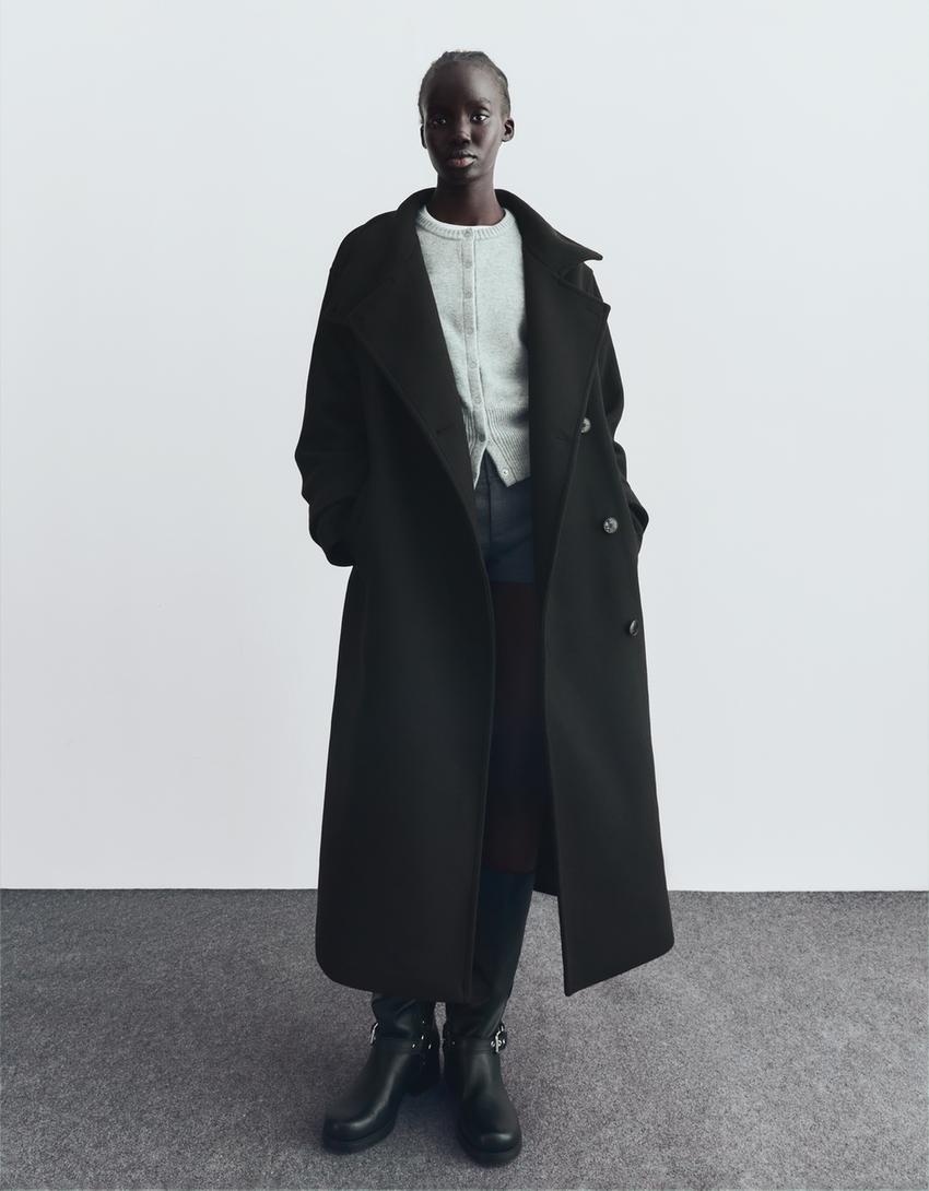 Cappotto lungo a collo alto-Nero