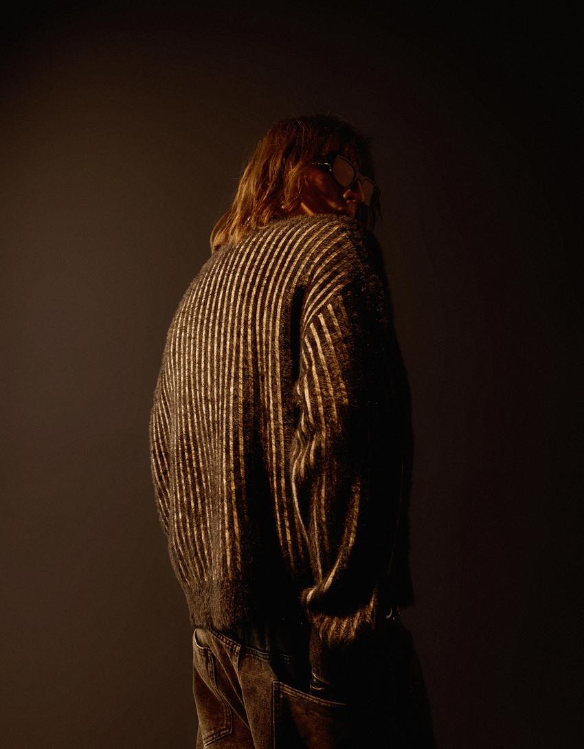 Faux fur print jumper-Black