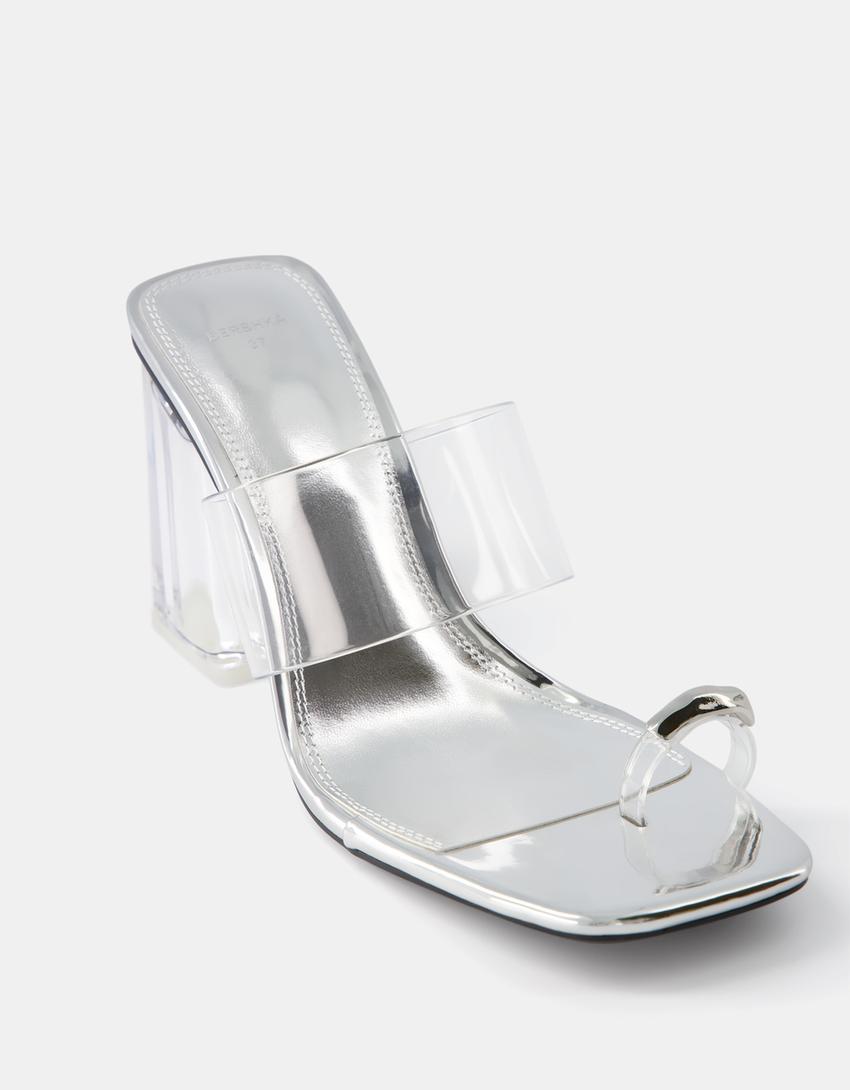 Sandália mules vinil pormenor dedo-Prateado-2