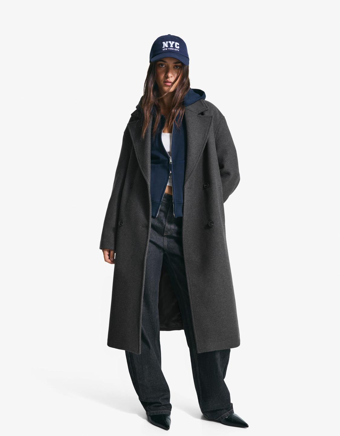Long drop-shoulder coat