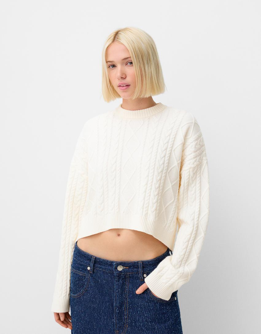 Woven round neck sweater - Women | Bershka