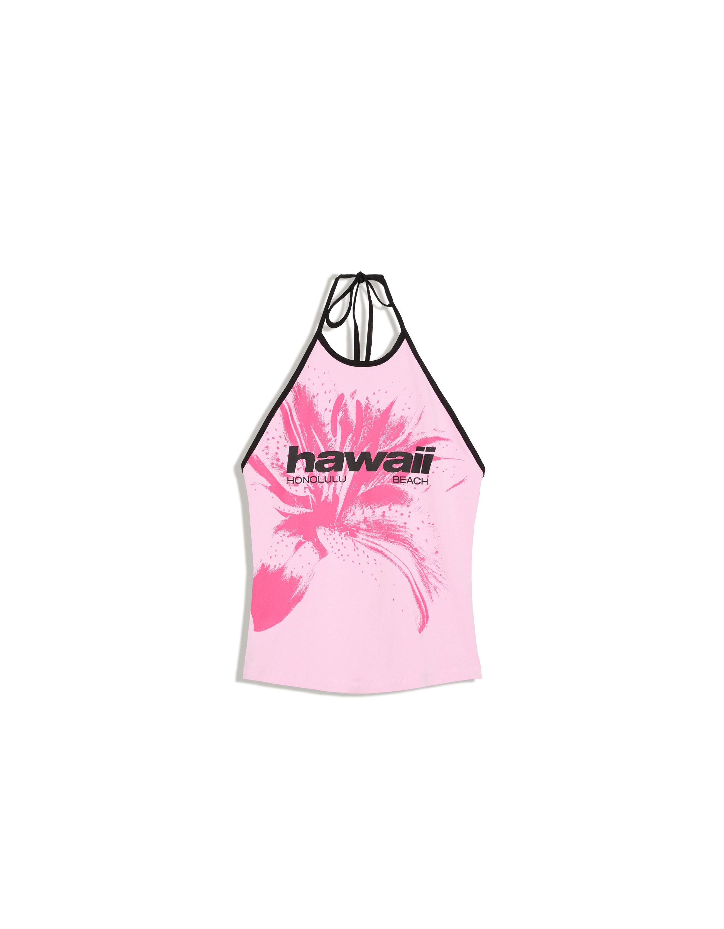Contrast print halter top — Pink