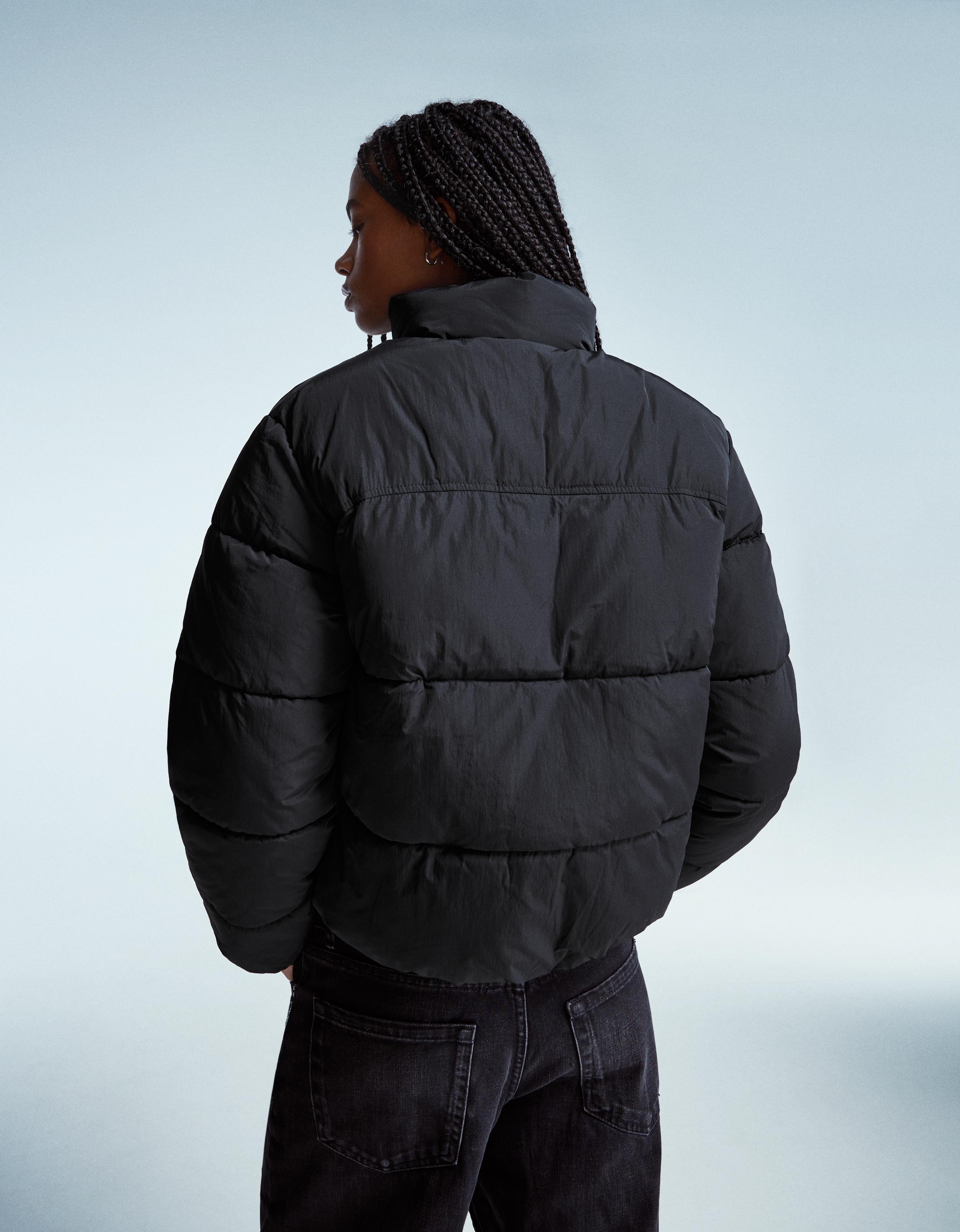 Padded funnel neck jacket — Black