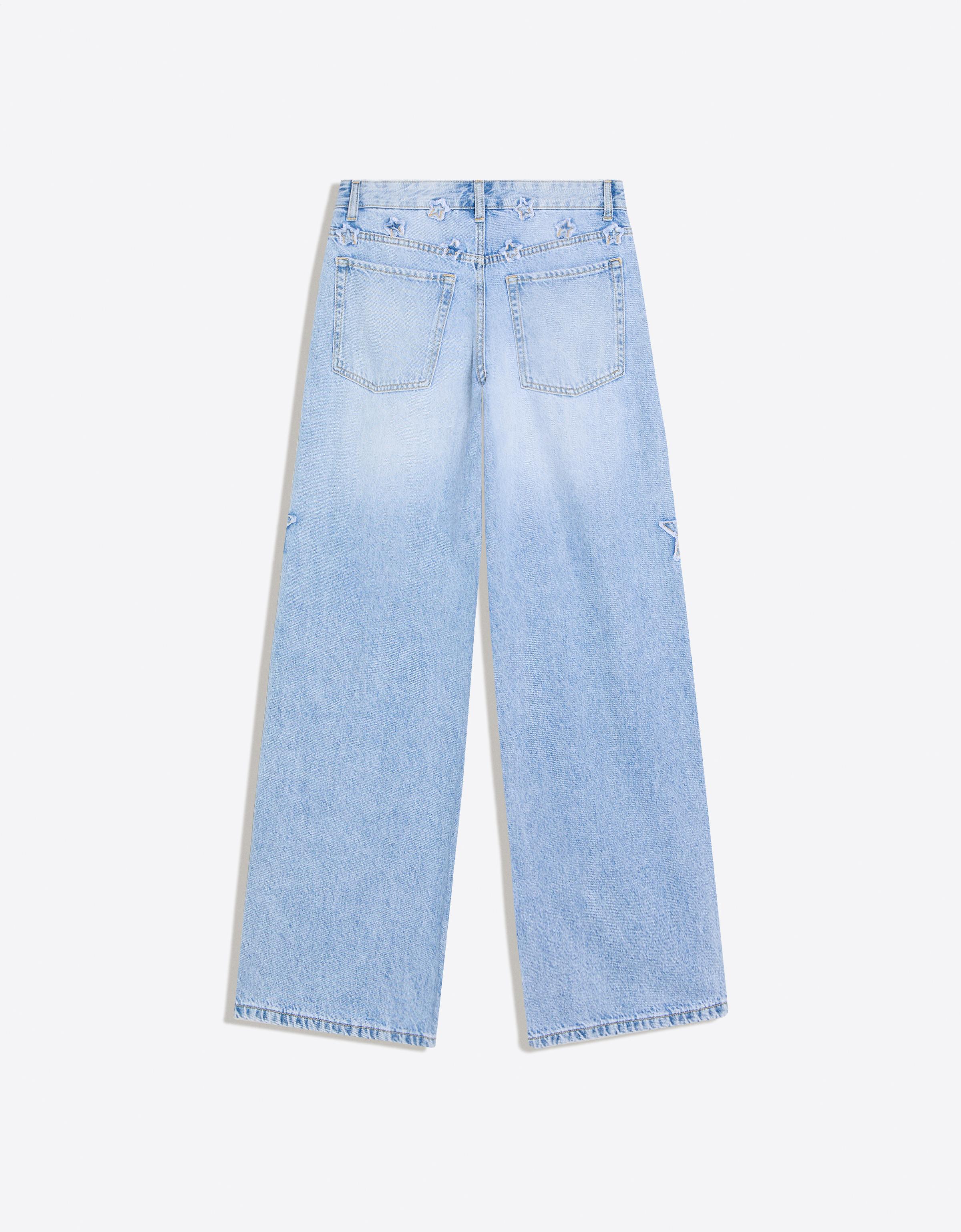 Boyfriend jeans with star print — Light blue