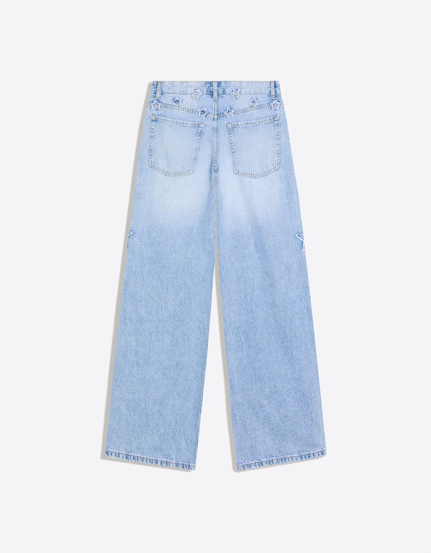 Boyfriend jeans with stars-Light blue
