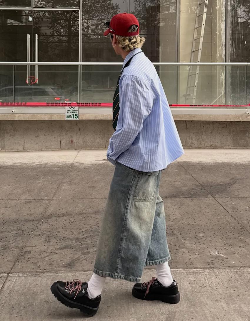 Bermuda en denim super baggy fit-Bleu lavé