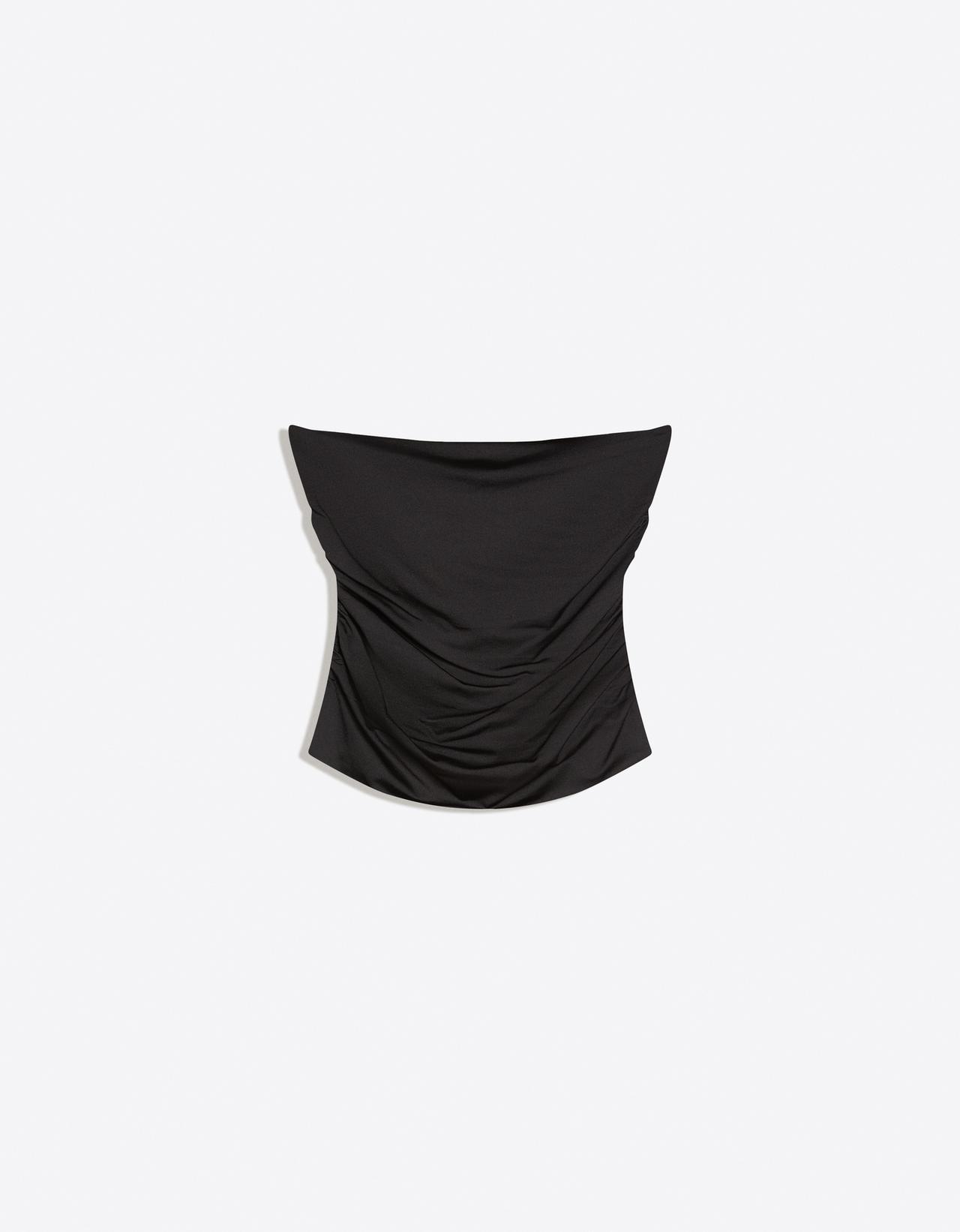 Ruched polyamide bandeau top — Black
