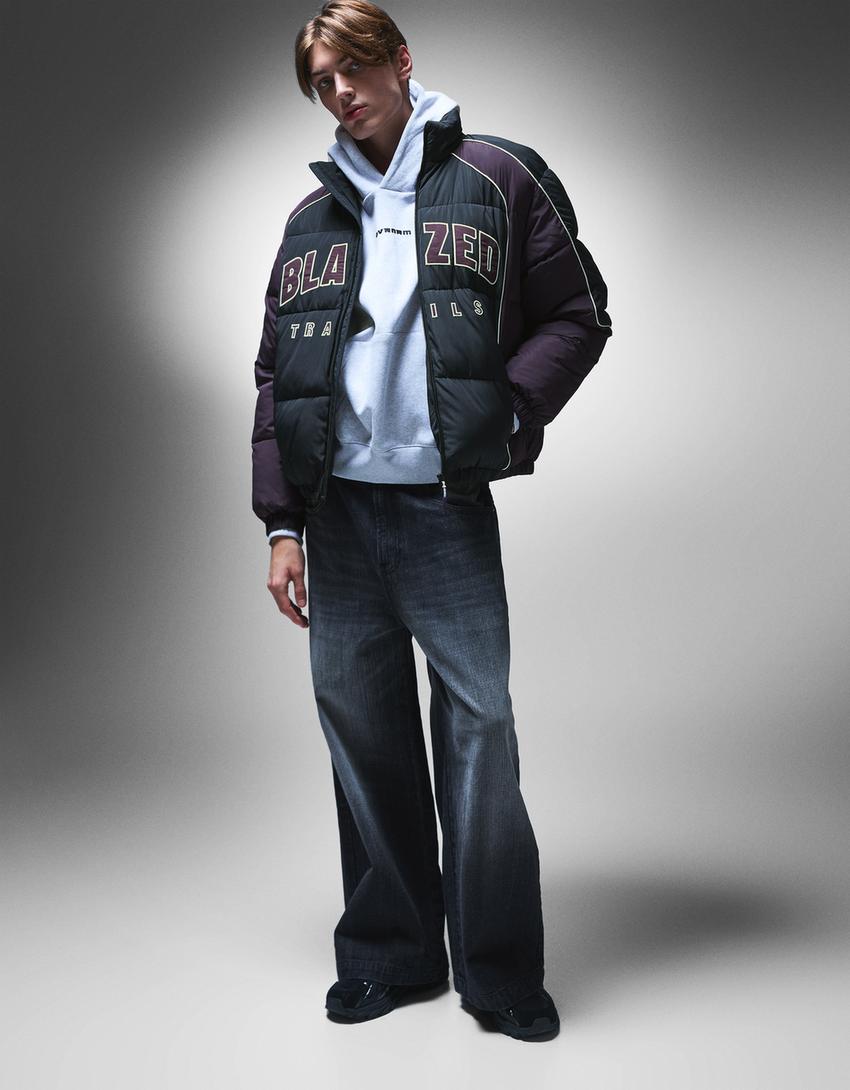 Print puffer jacket-Black