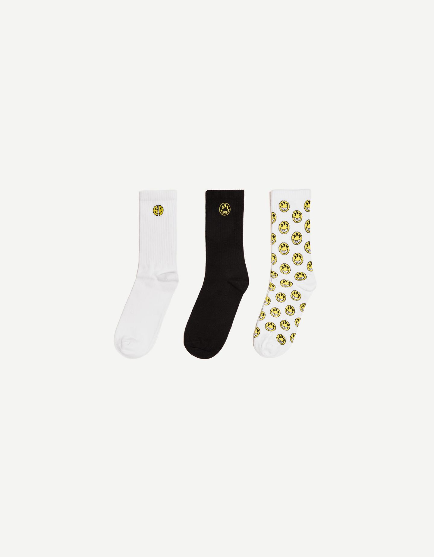 Bershka Pack 3 Calcetines Print Hombre Blanco