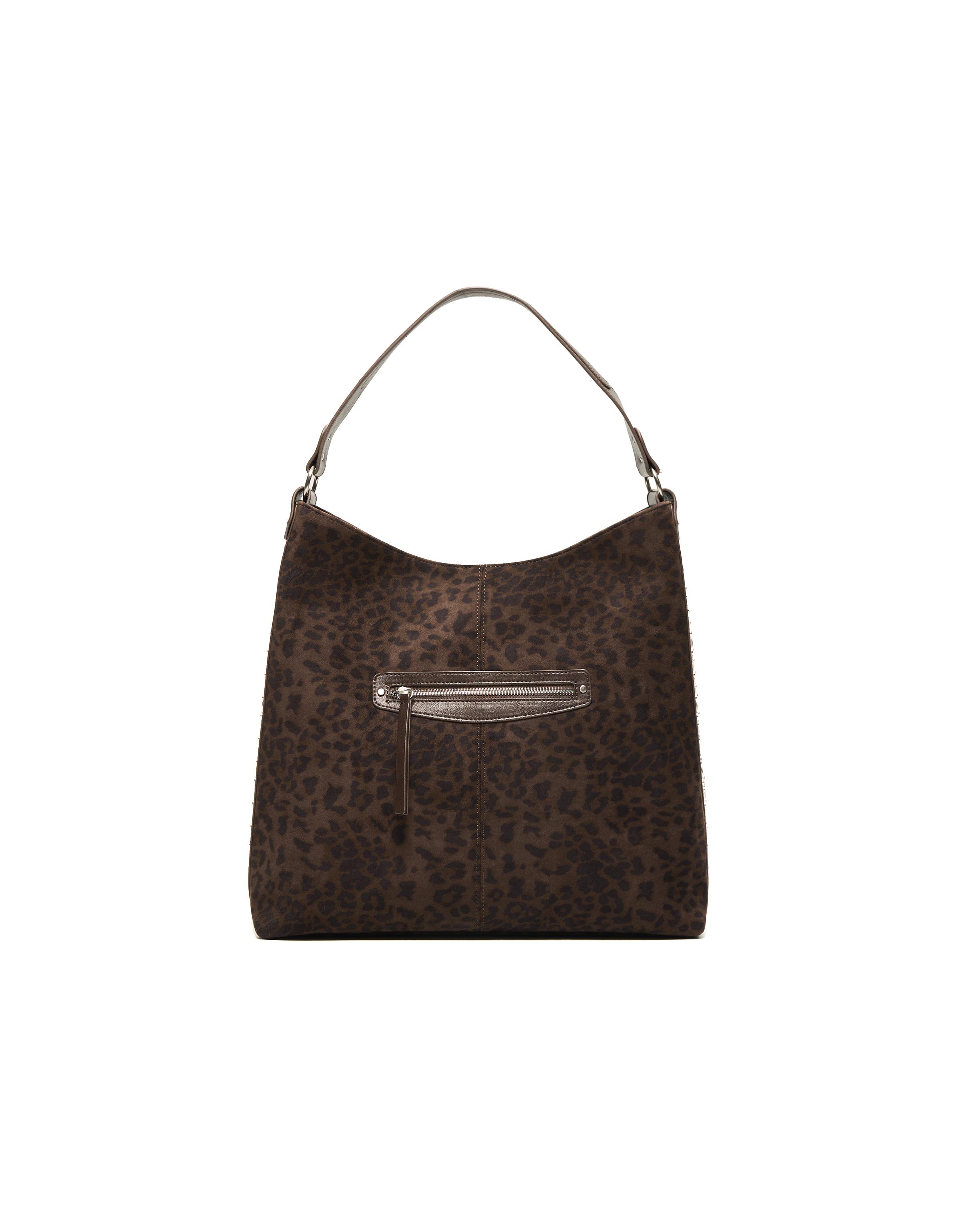 Animal print faux suede tote bag — Brown