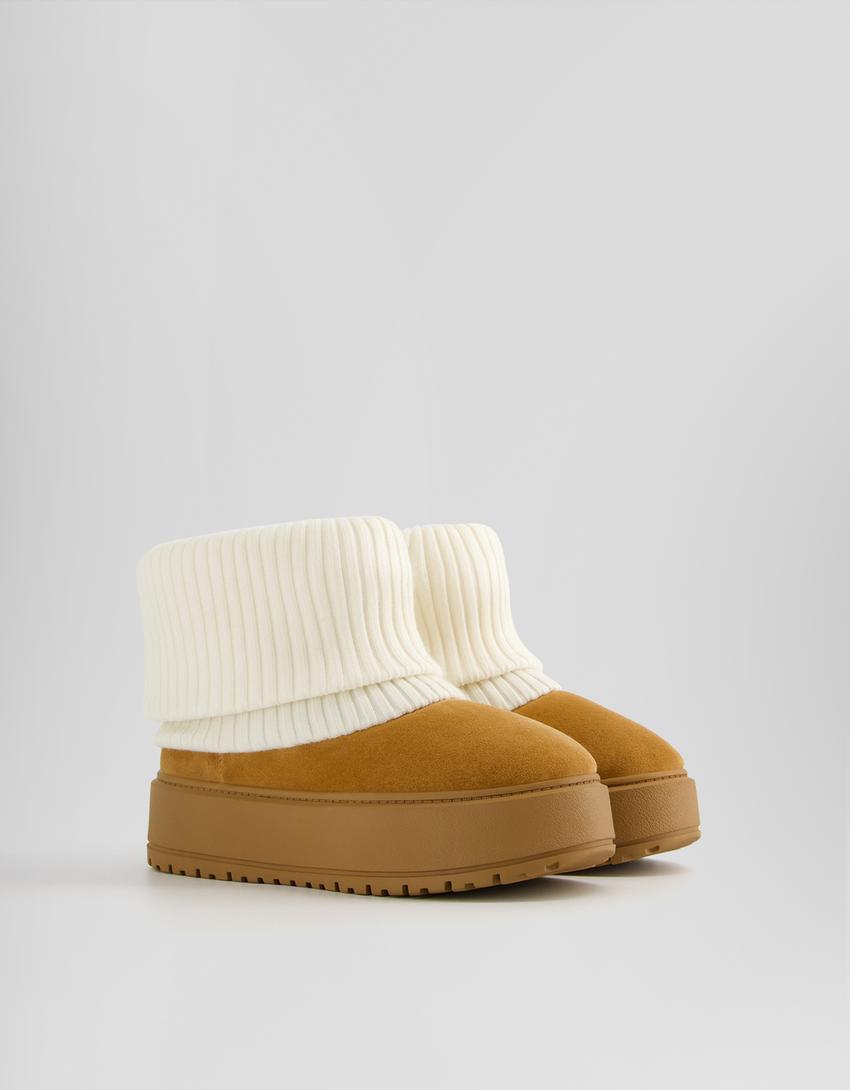 Sock-style platform ankle boots-CAMEL-0
