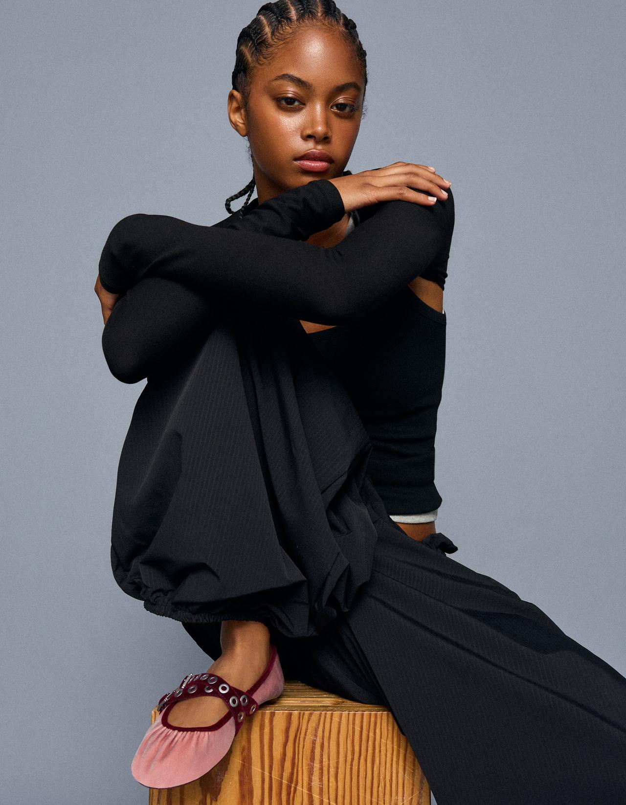 VELVET BALLERINAS WITH BUCKLES — Multicolored