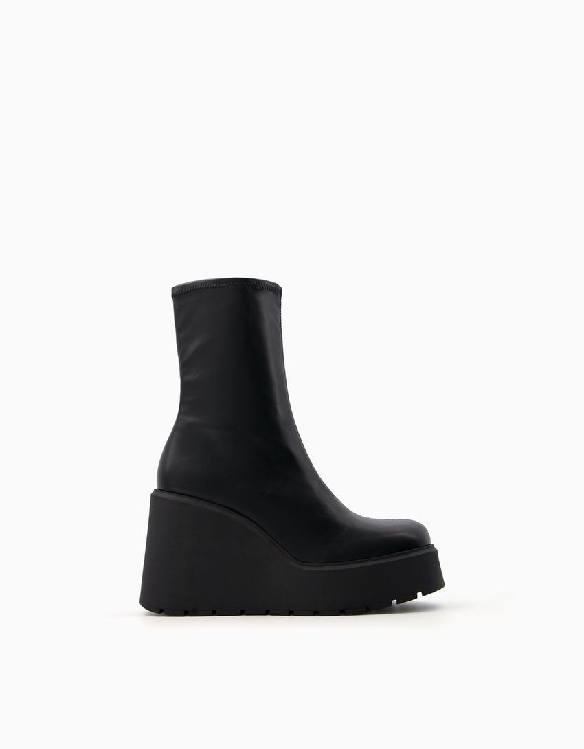 Bottines compensées moulantes-Noir-5