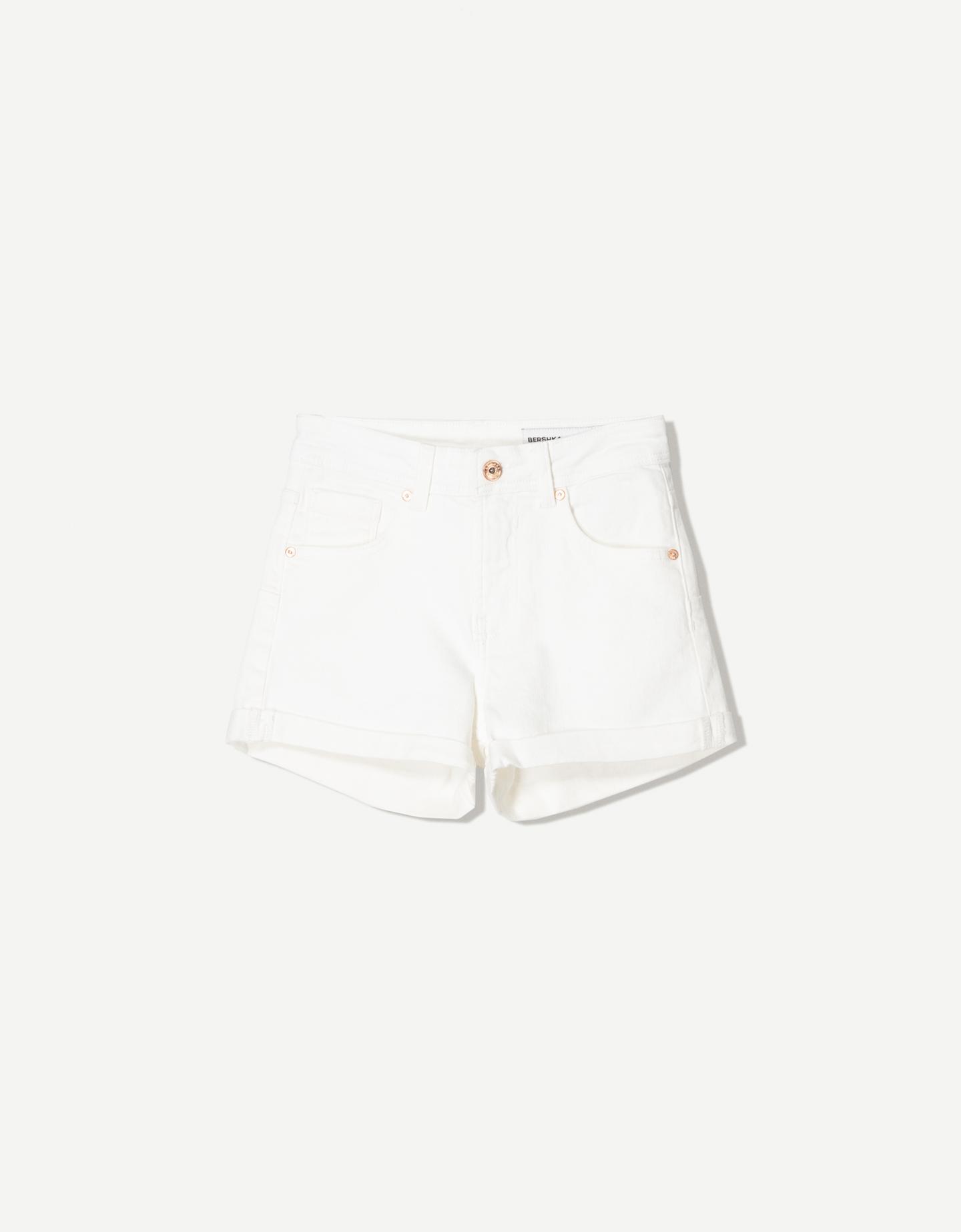 Bershka Shorts Denim Roll Up Donna 44 (Eu 40) Bianco