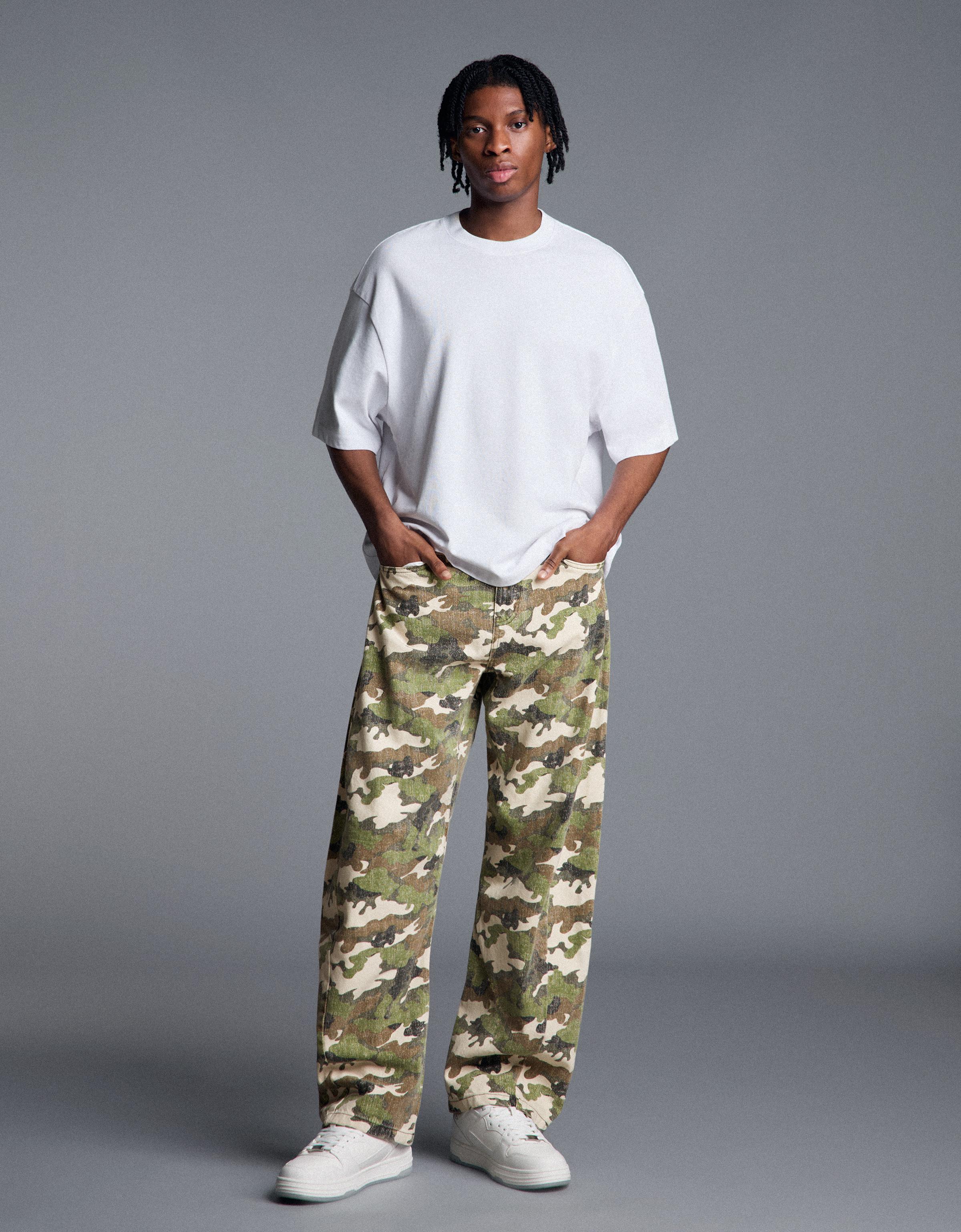 Bershka Jeans Twisted Print Hombre 38 Verde