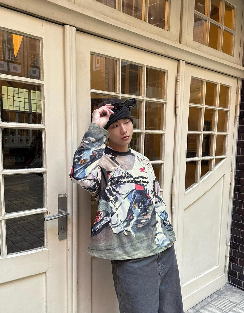 JT Racing Honda long sleeve mesh print T-shirt-Multicolored