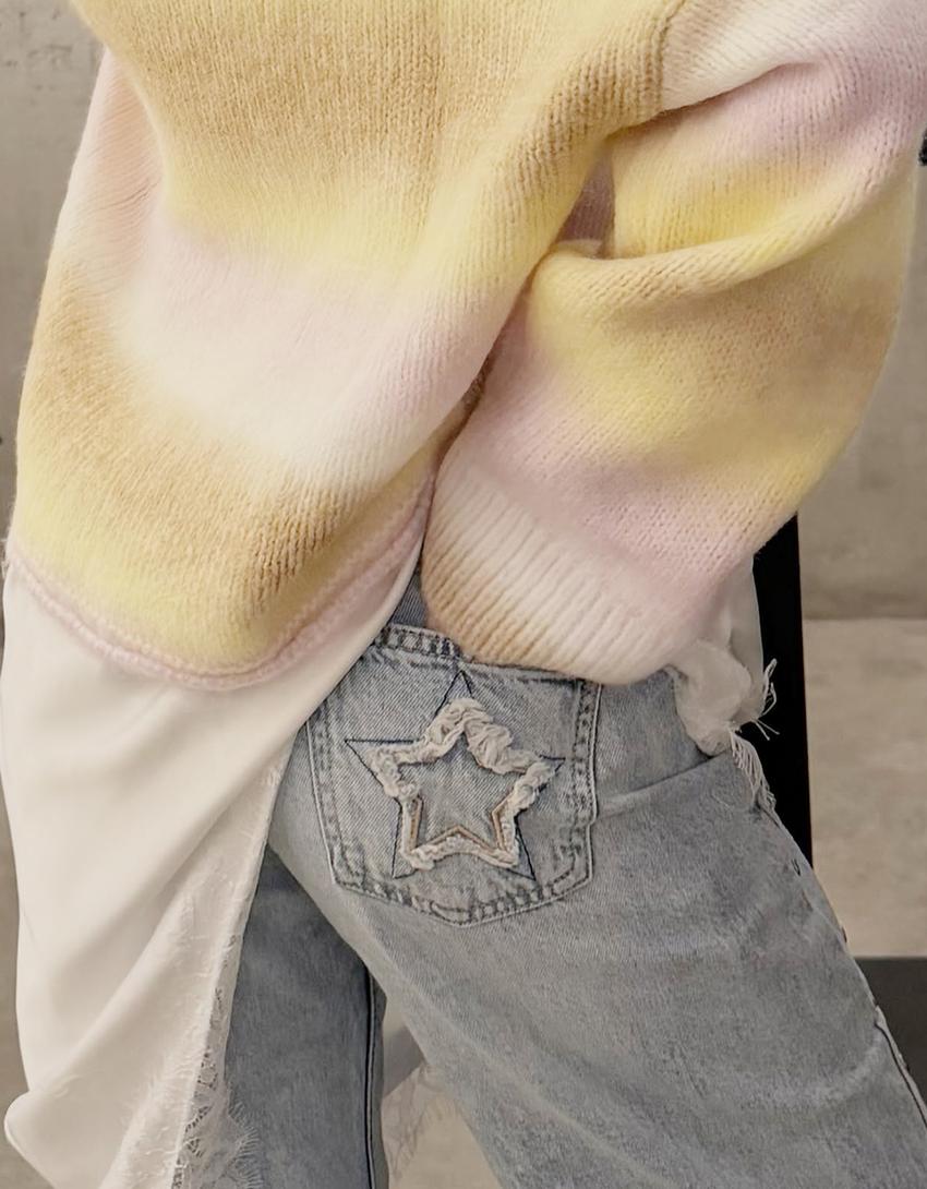 Multicoloured knit jumper-Pink