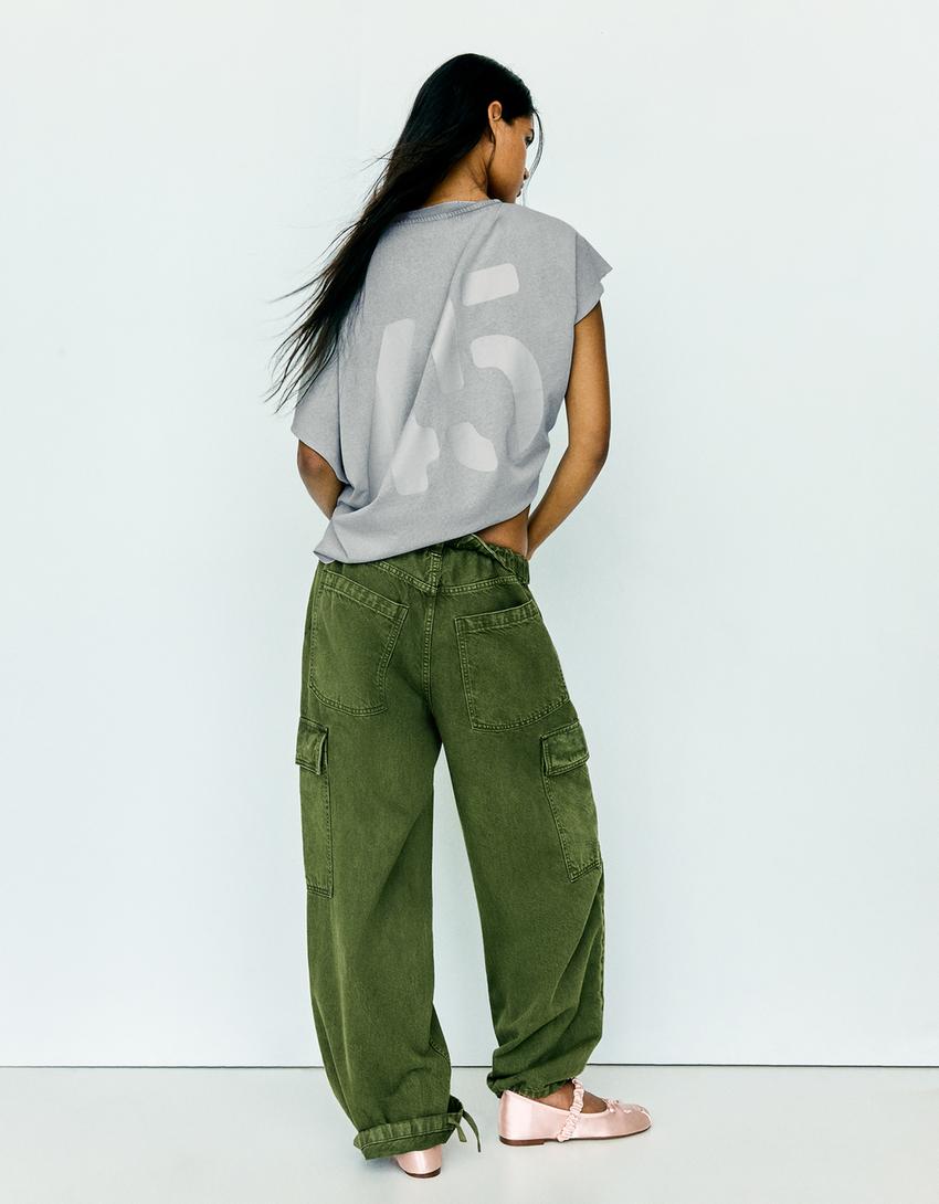 T-shirt worker oversize imprimé-Bleu lavé