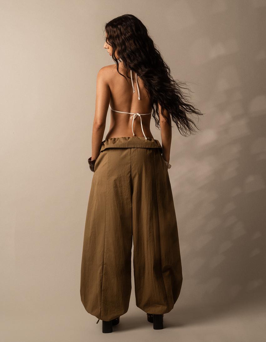 Turn-up waist trousers-Green