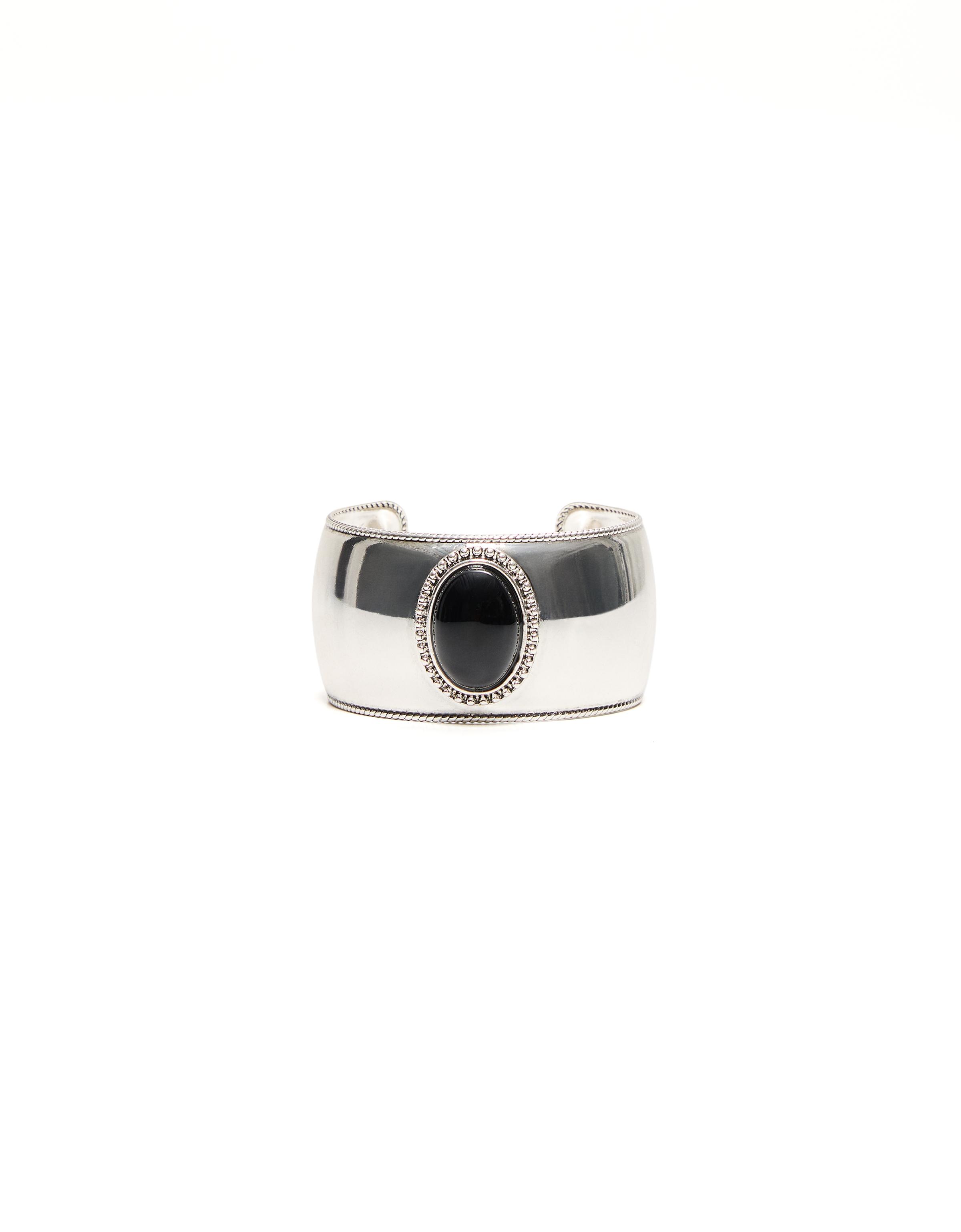 Oval stone bangle — Silver