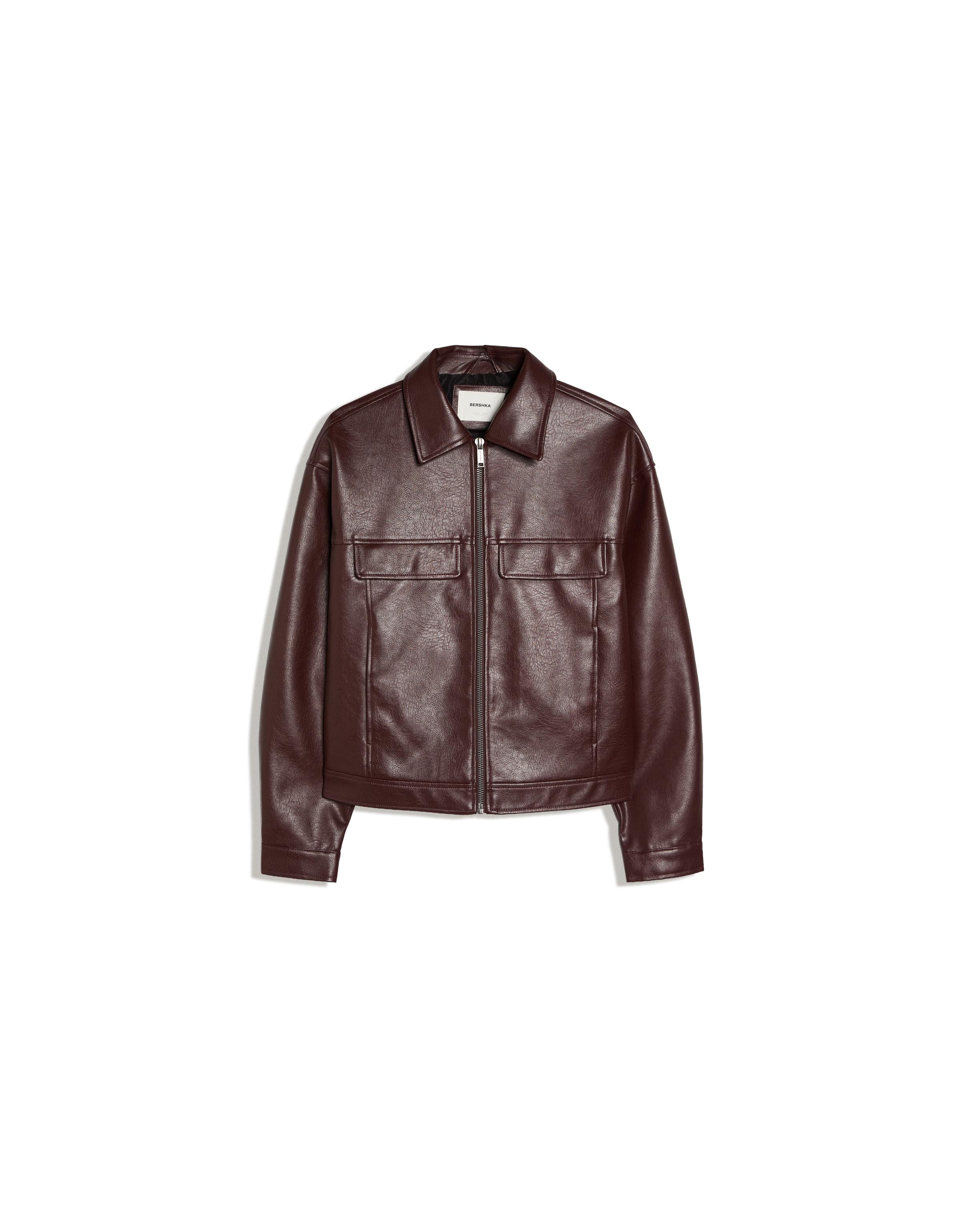 Boxy leather effect jacket — Burgundy