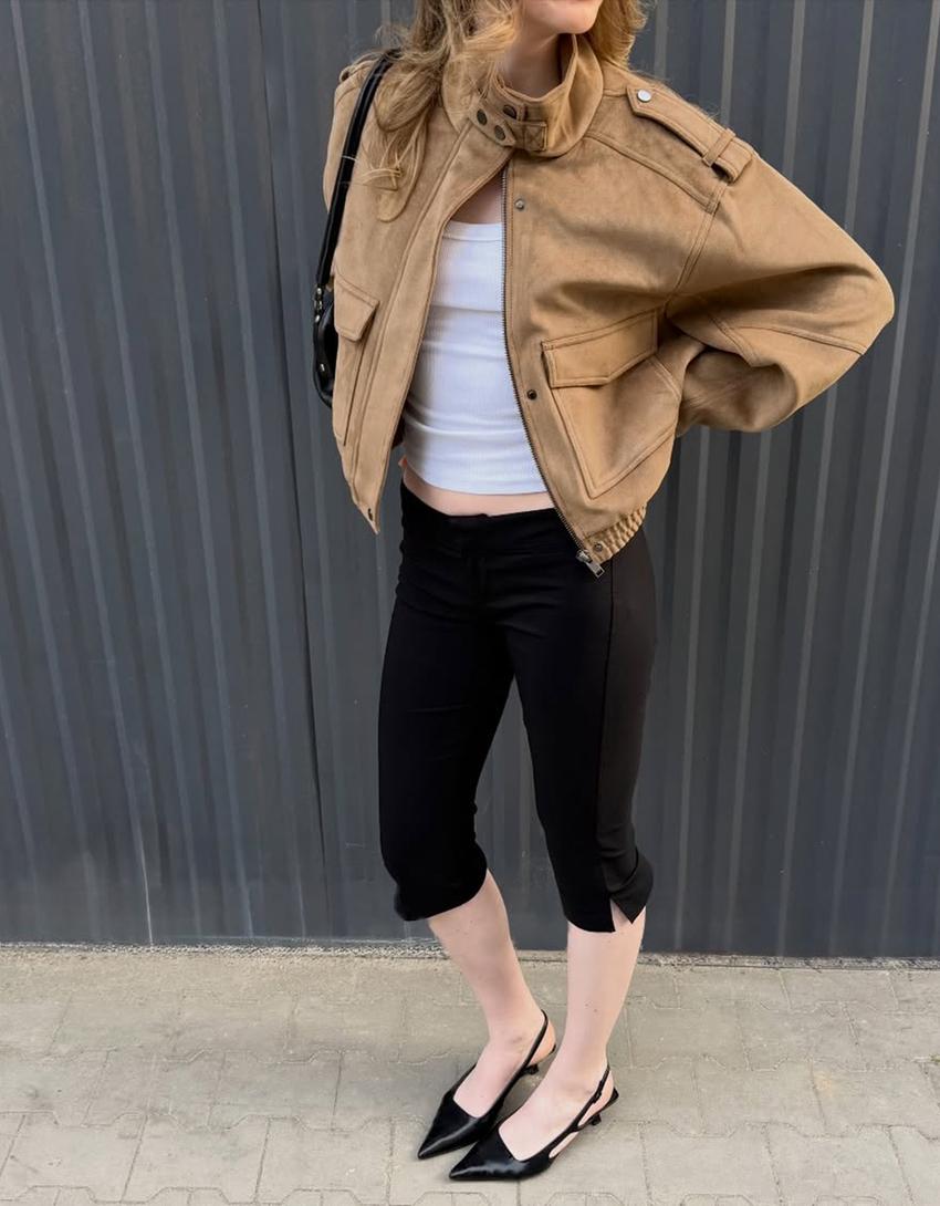 Faux suede jacket-Sand