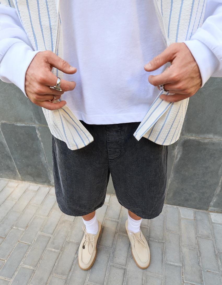 Corduroy jogger Bermuda shorts-Black