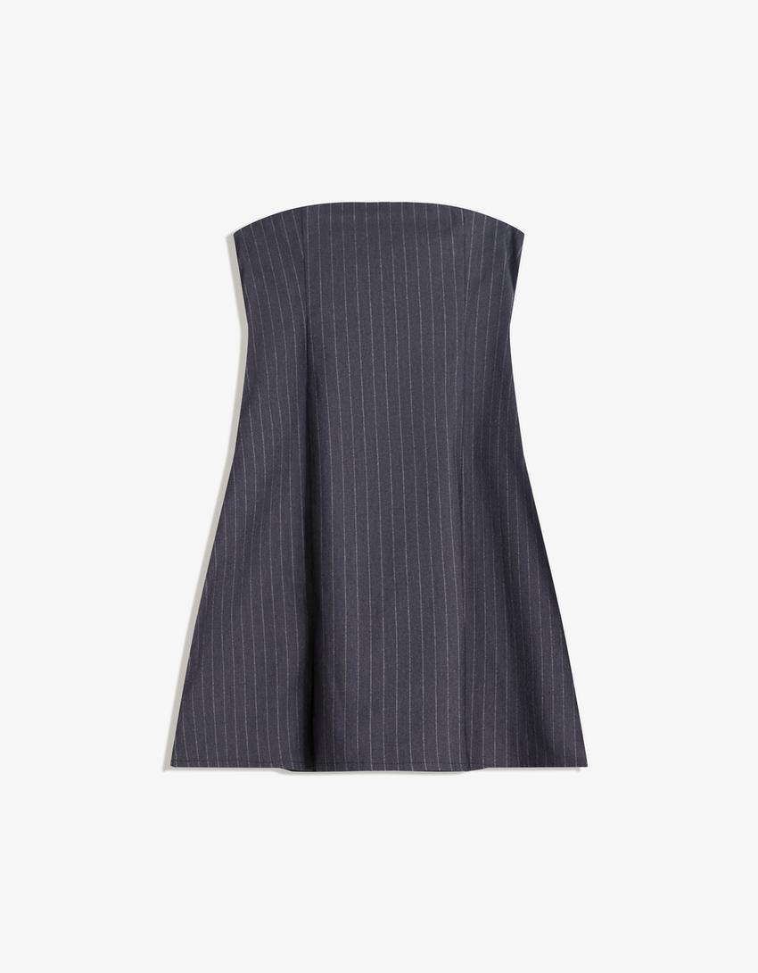 Vestito mini a fascia con cintura-Blu-4