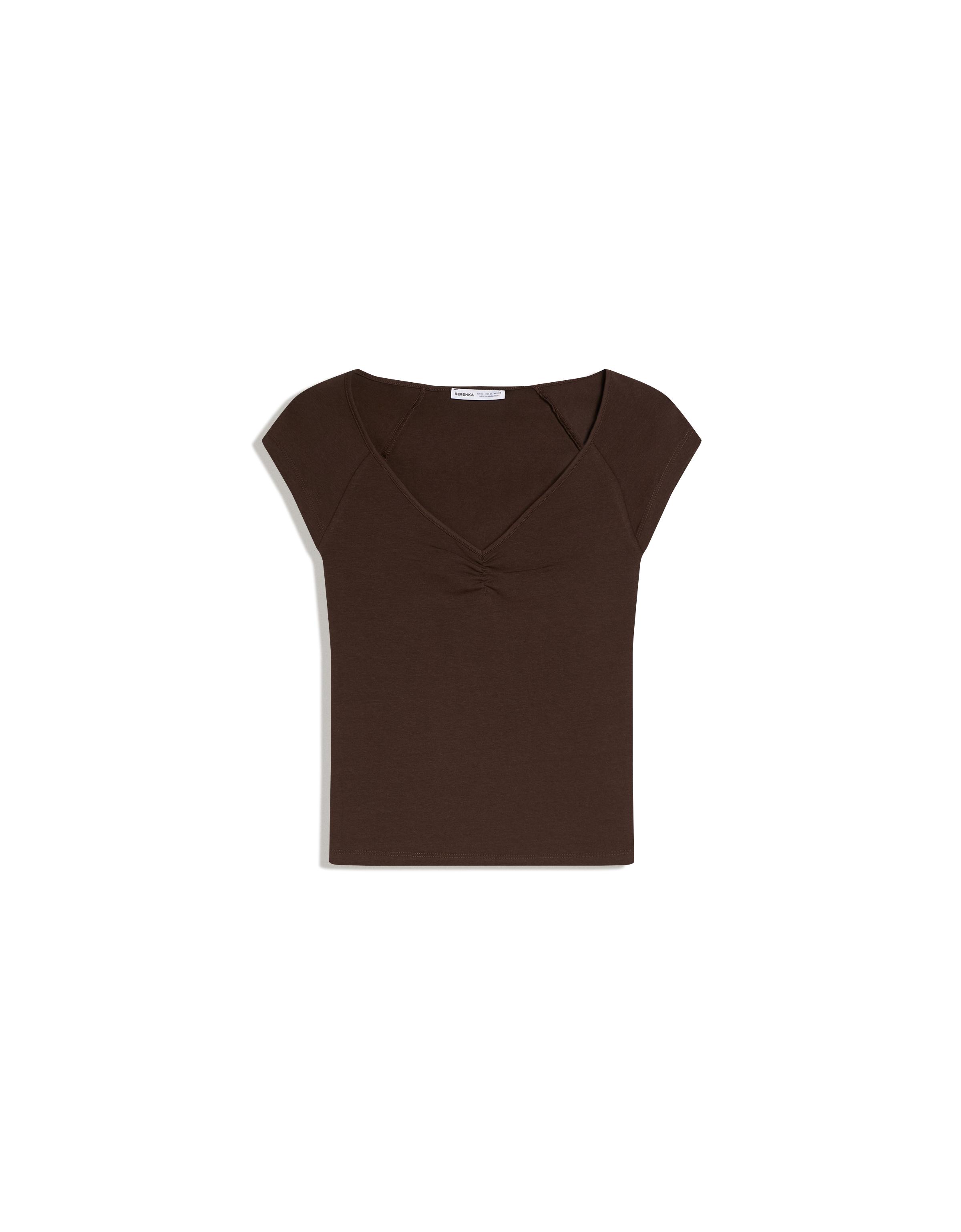 Short sleeve ruched T-shirt — Brown