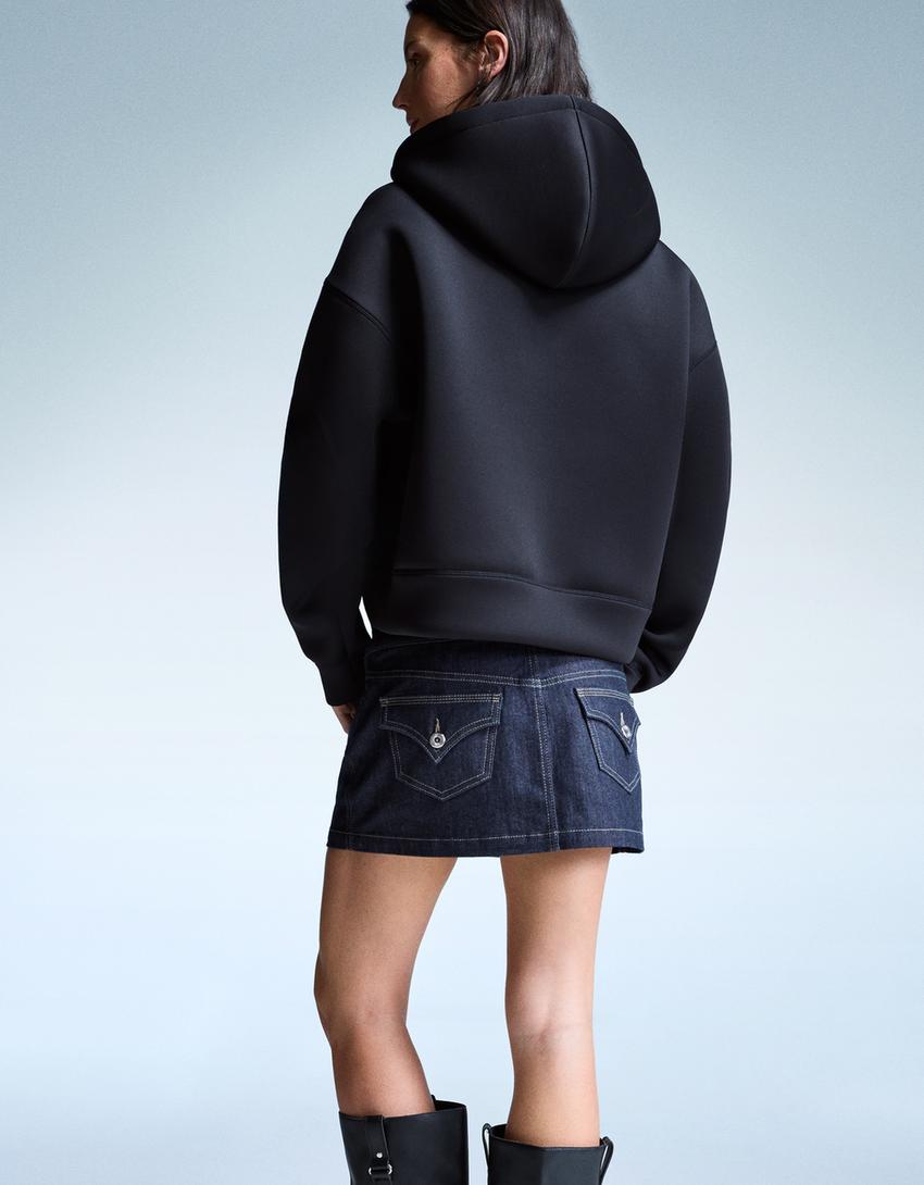 Sudadera cremallera oversize efecto neopreno-Negro-2