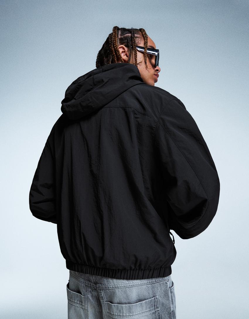 Hooded technical jacket-Black-1