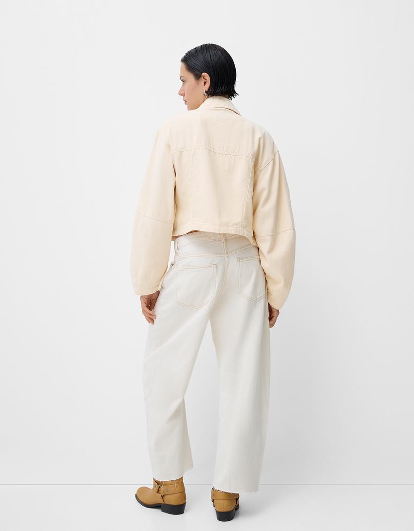 Casaco de algodão com lace up-Bege-1