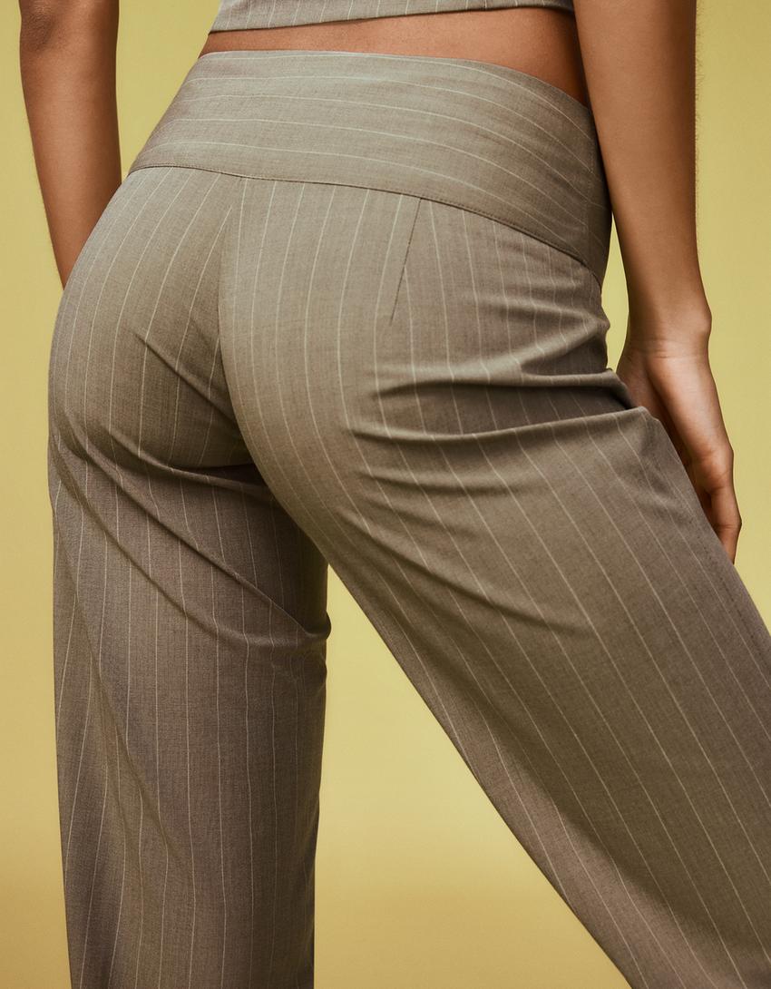 Low-rise cummerbund trousers-Khaki