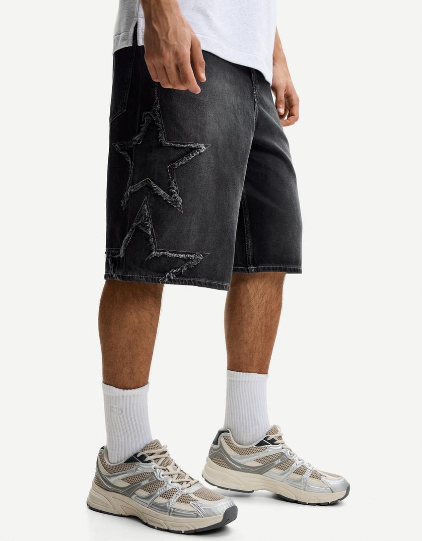 Baggy Bermuda shorts with patches