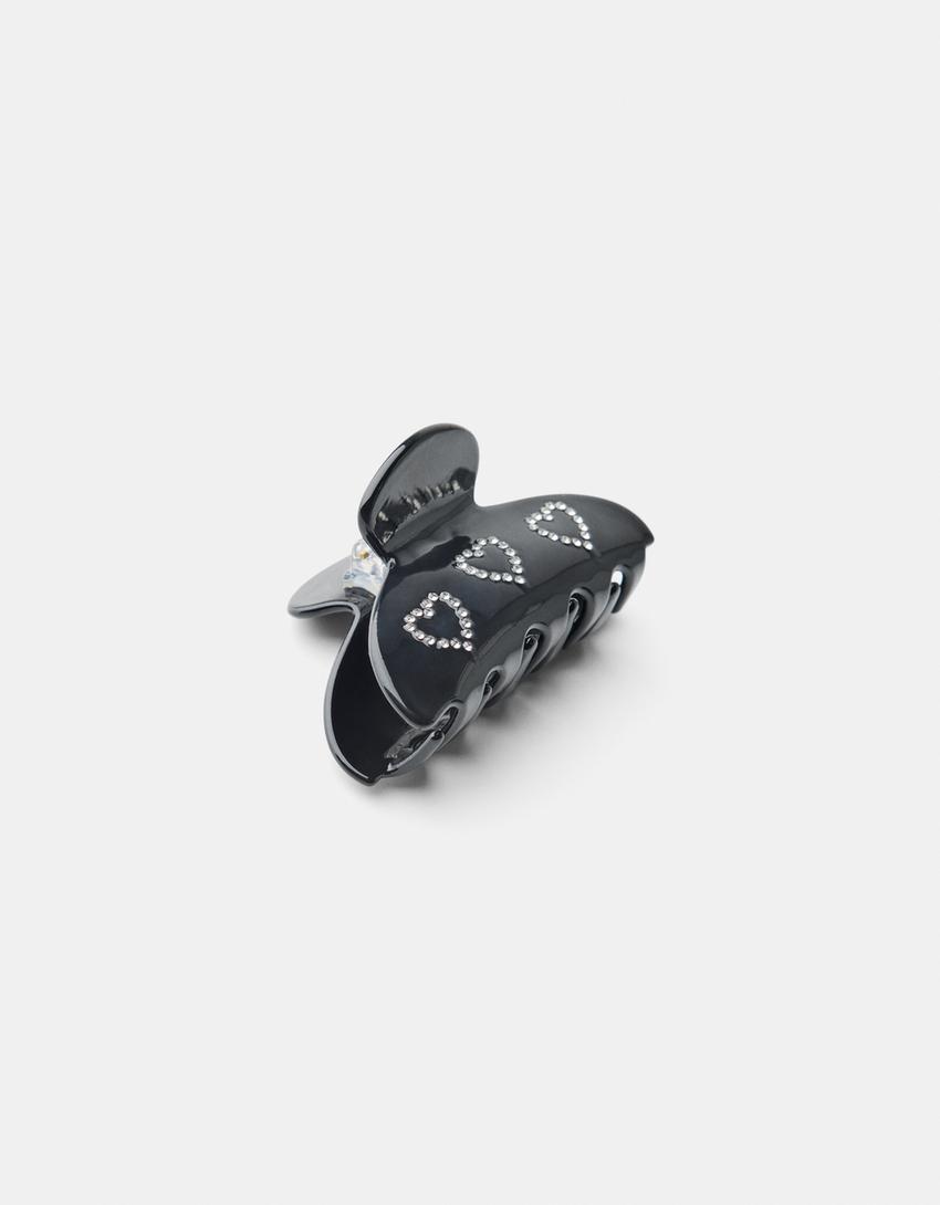Pince cœur strass-Noir-2
