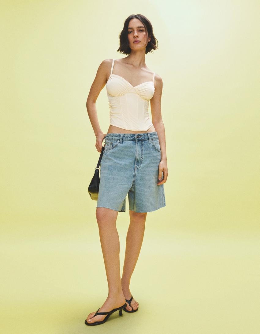 Ruched corset top-Cream