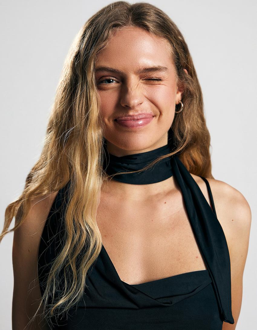Asymmetric kerchief top-Black