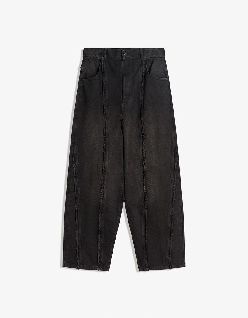 Pantalón superbaggy flecos-Negro