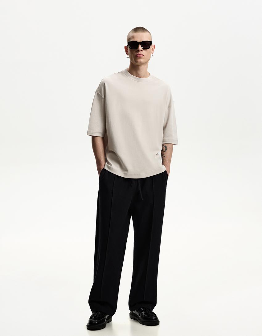 Textured wide-leg trousers-Black