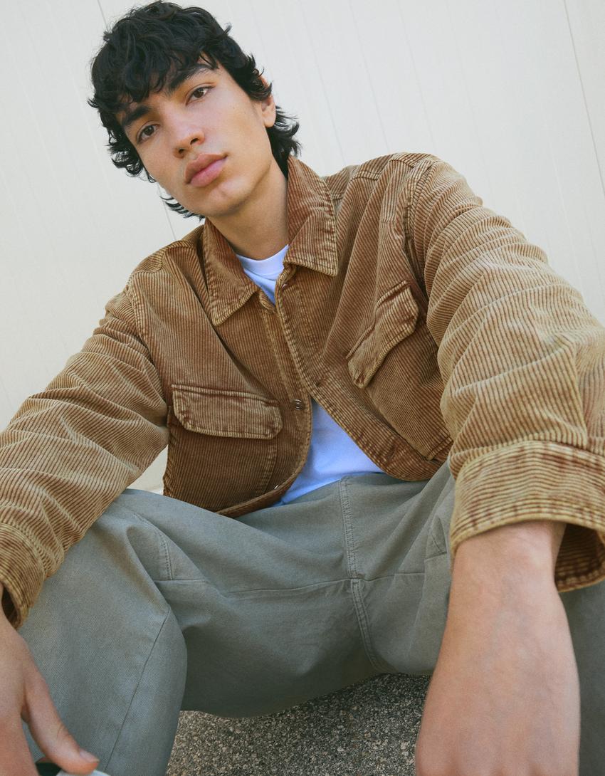 Boxy fit corduroy jacket-Camel