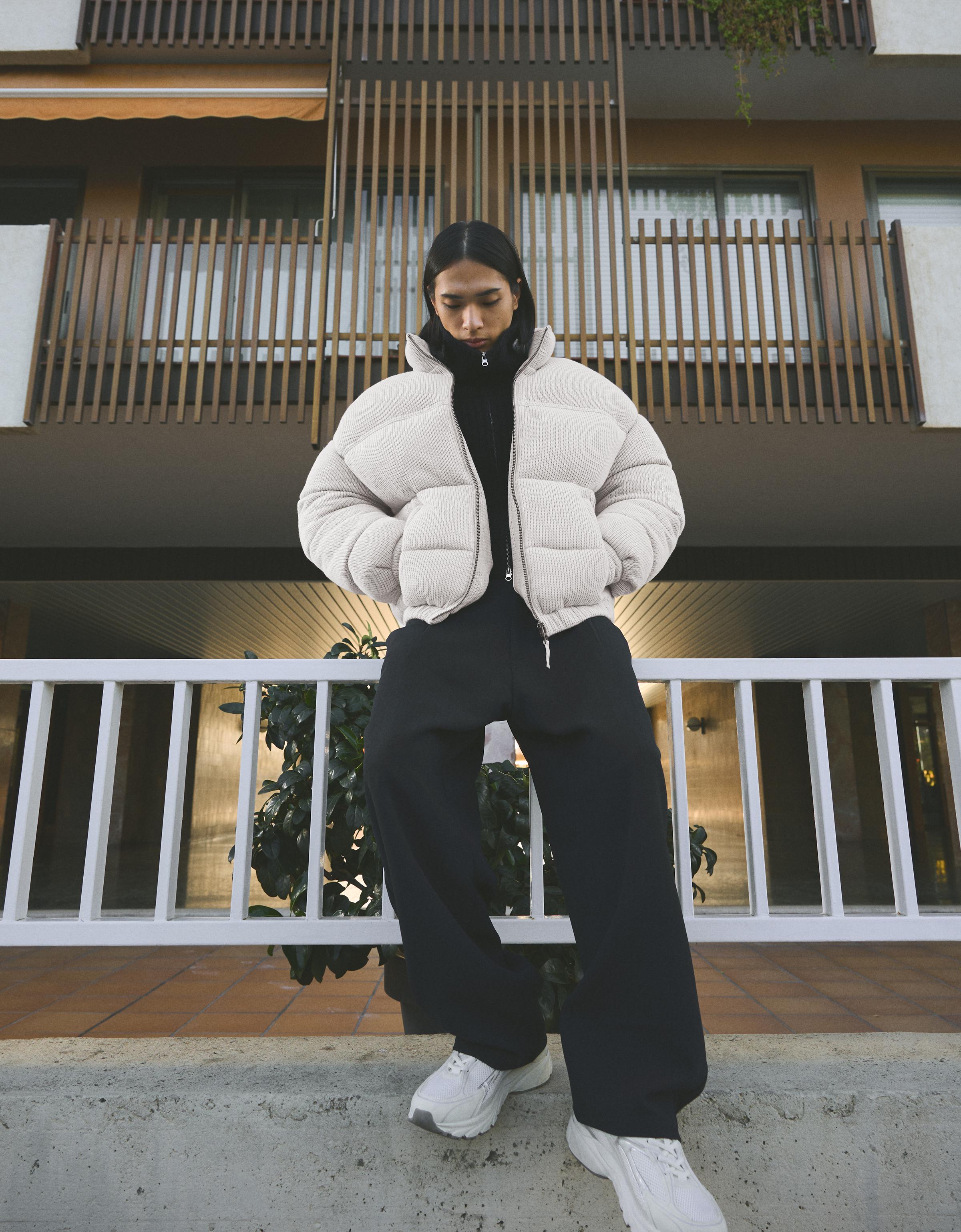 Bershka Steppjacke Aus Trikotstoff Herren M Steinfarbe