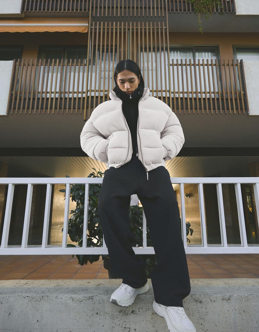 Blusão puffy tricô-Pedra