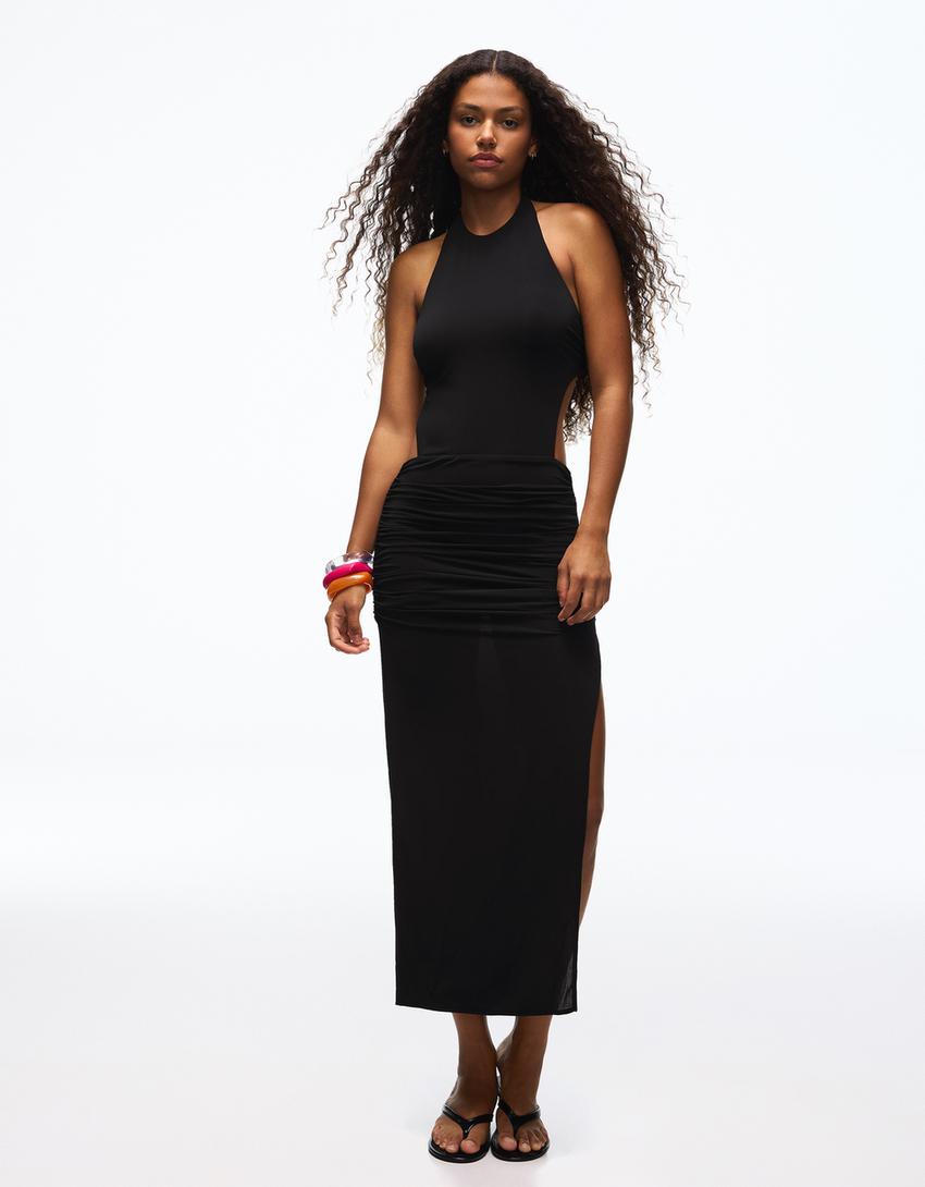 halter neck side split maxi dress Mei High in Black The ASOS DESIGN halter neck hardware split maxi dress in black offers a chic and sophisticated look perfect for evening occasions Long halter neck dress -