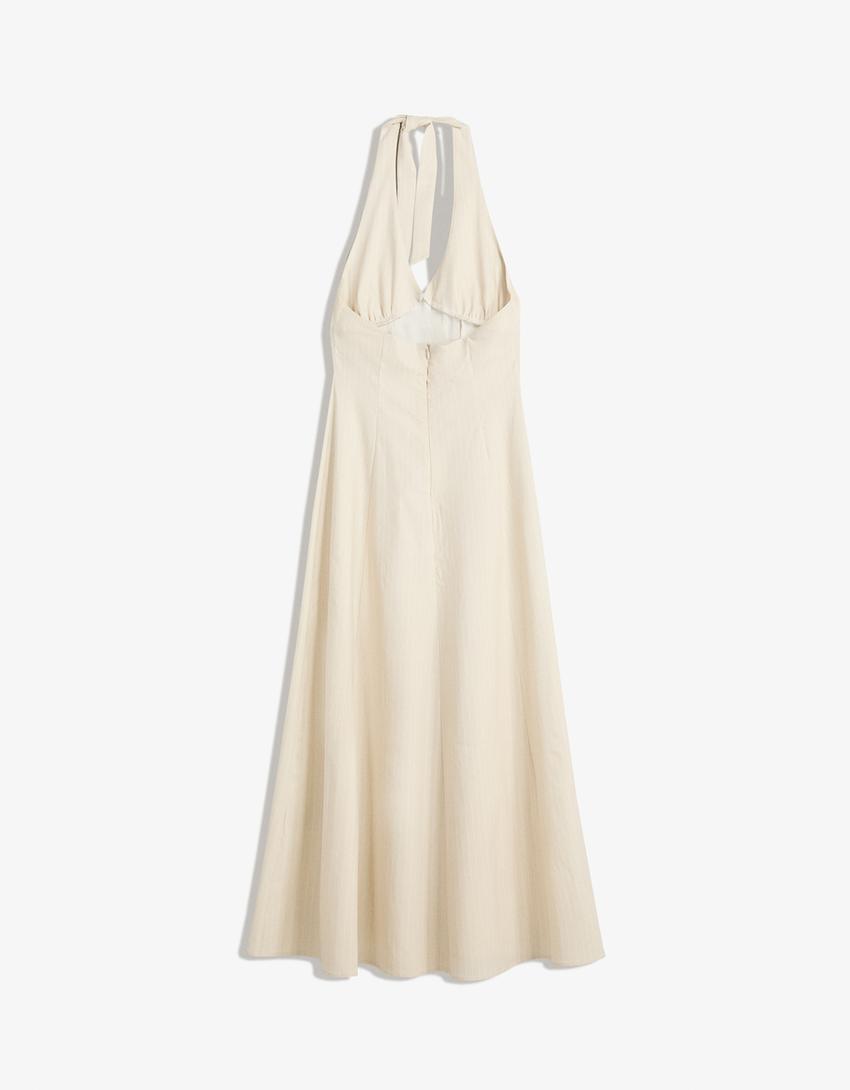 Robe midi encolure américaine bengalina-Beige-4