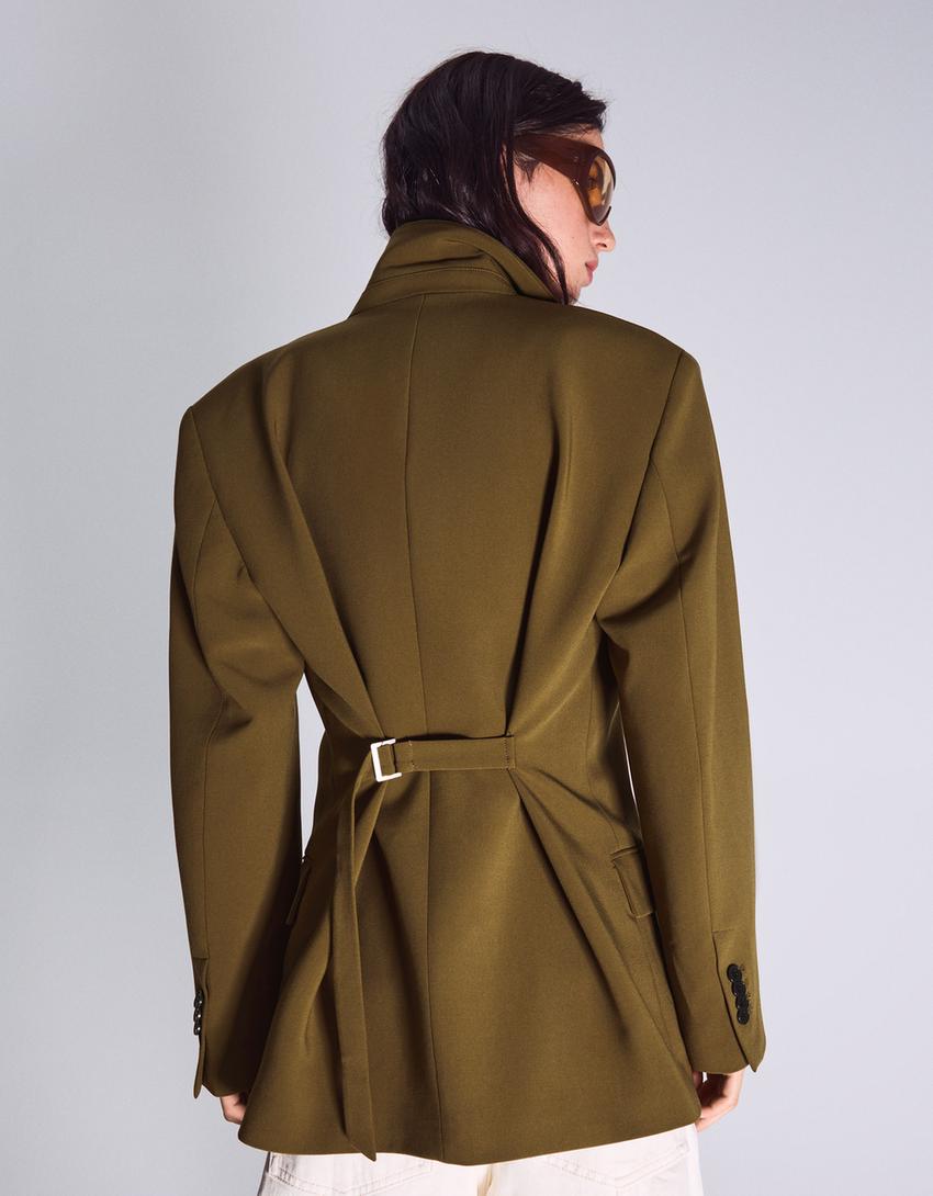 Blazer with back buckle-Khaki