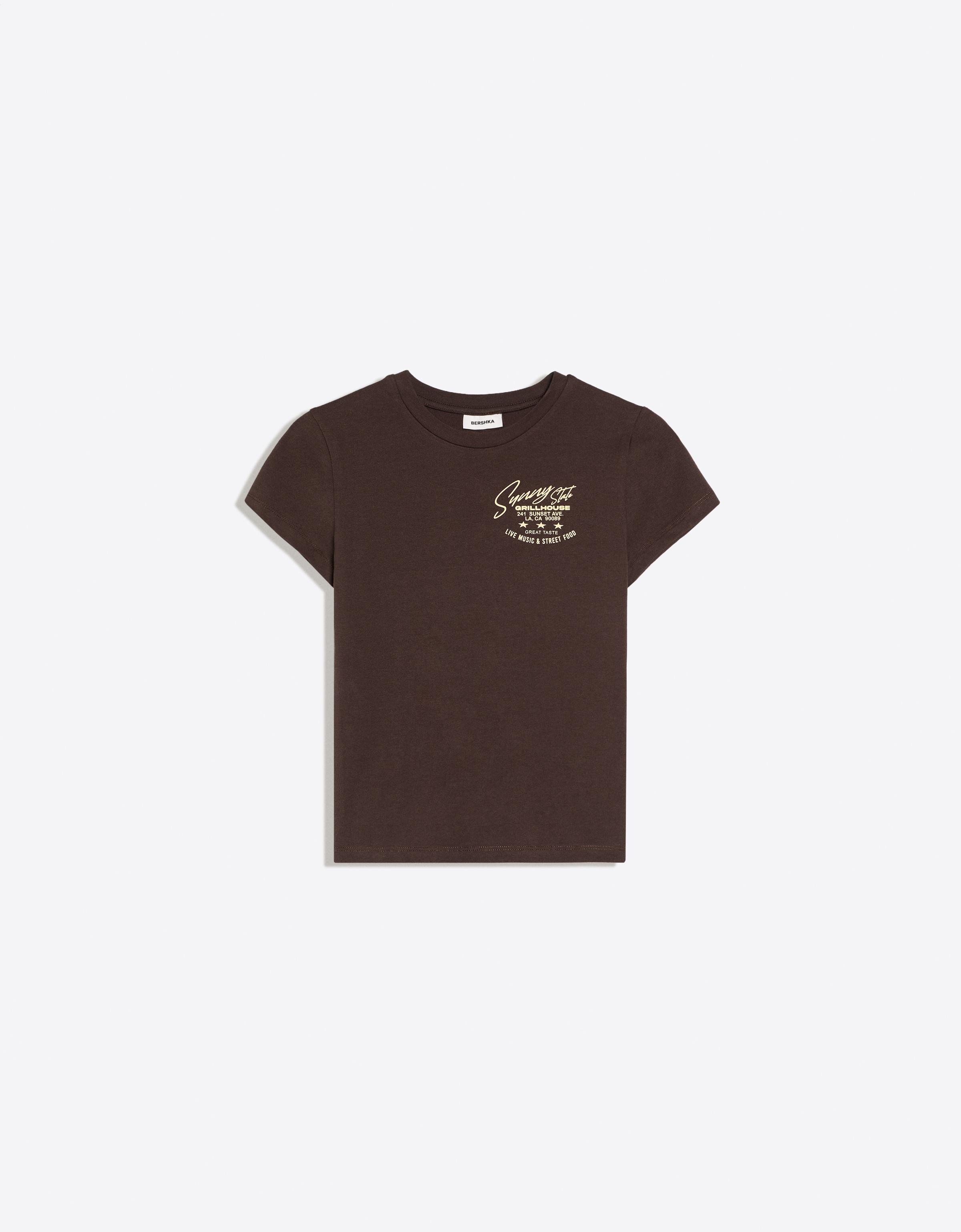 Fitted short sleeve print T-shirt — Brown