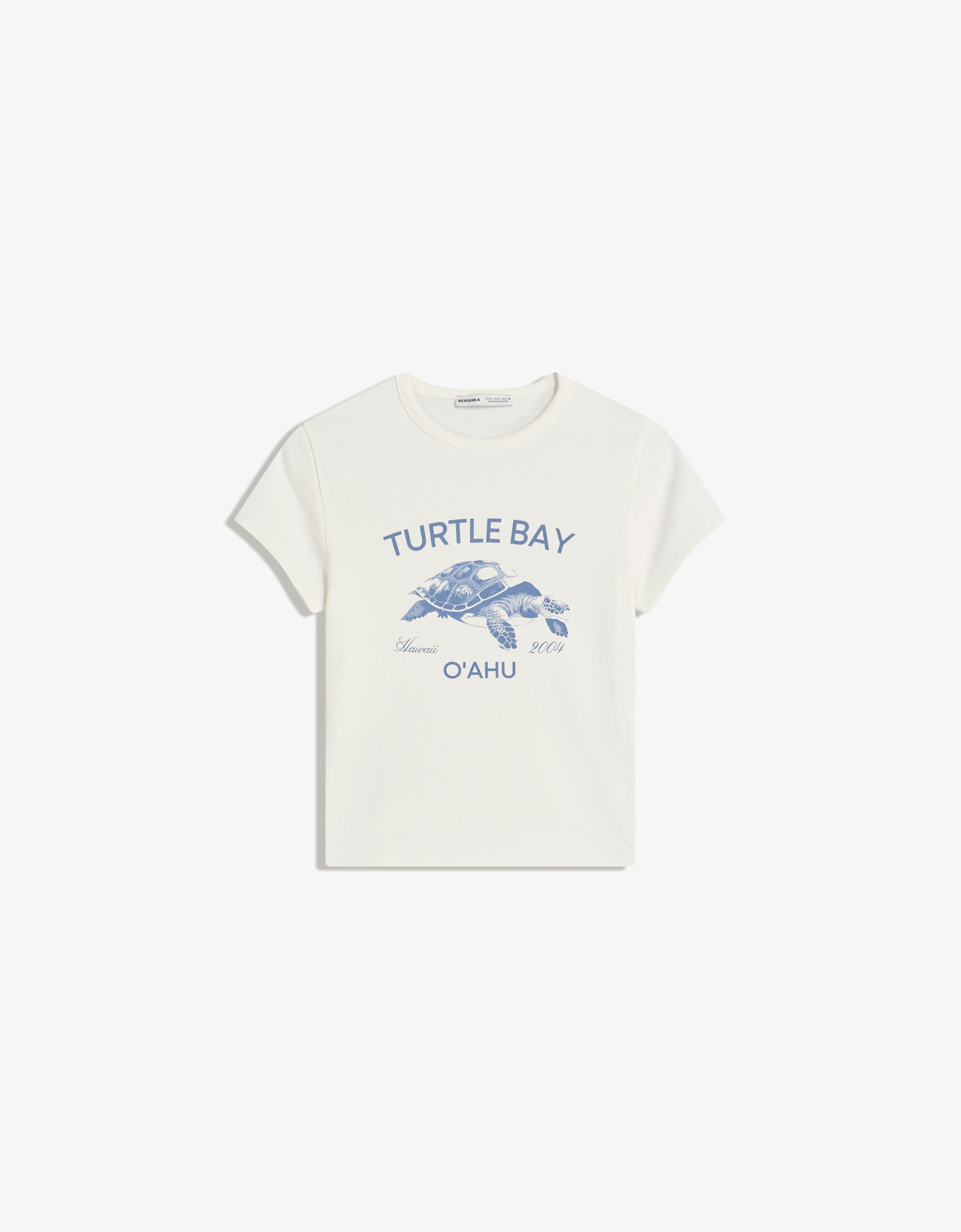 Bershka T-Shirt Mit Print Und Kurzen Ärmeln Damen S Grbrochenes Weiss