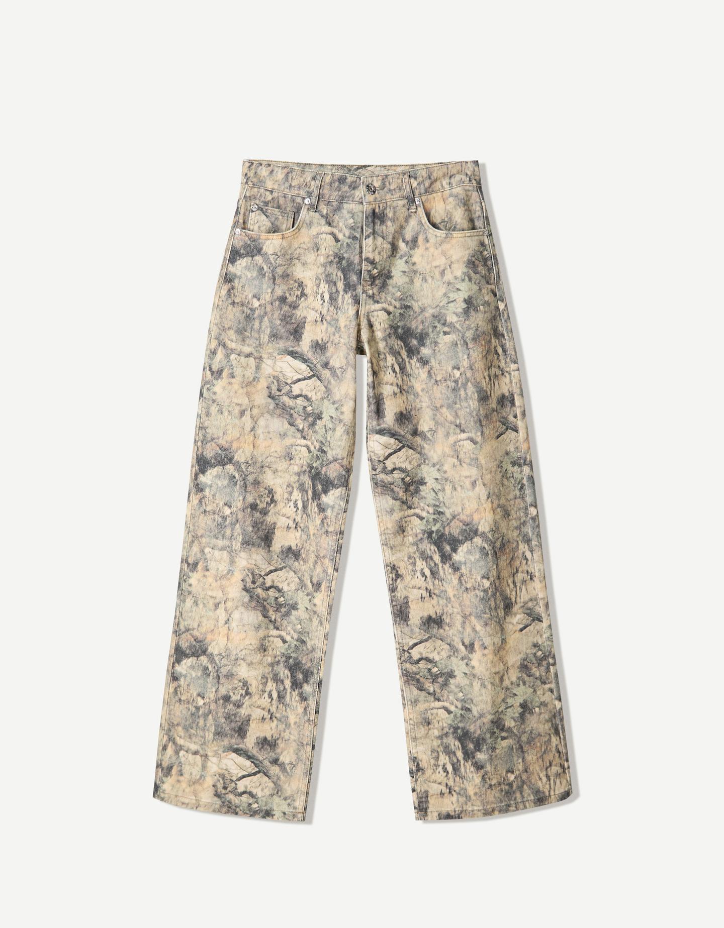 Bershka Pantalón Baggy Print Mujer 34 Multicolor