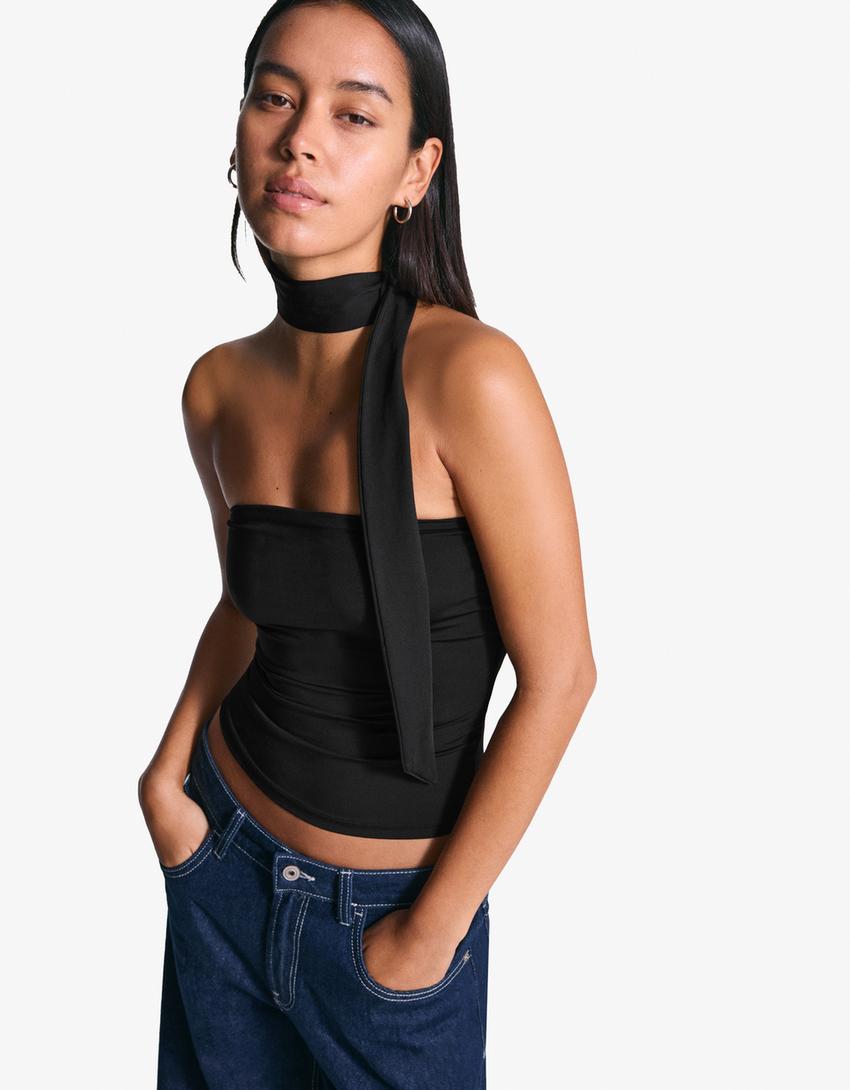 Top bandeau pañuelo-Negro