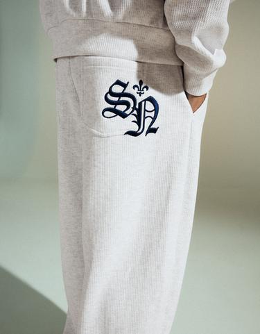 Embroidered waffle-knit balloon trousers — Grey 3